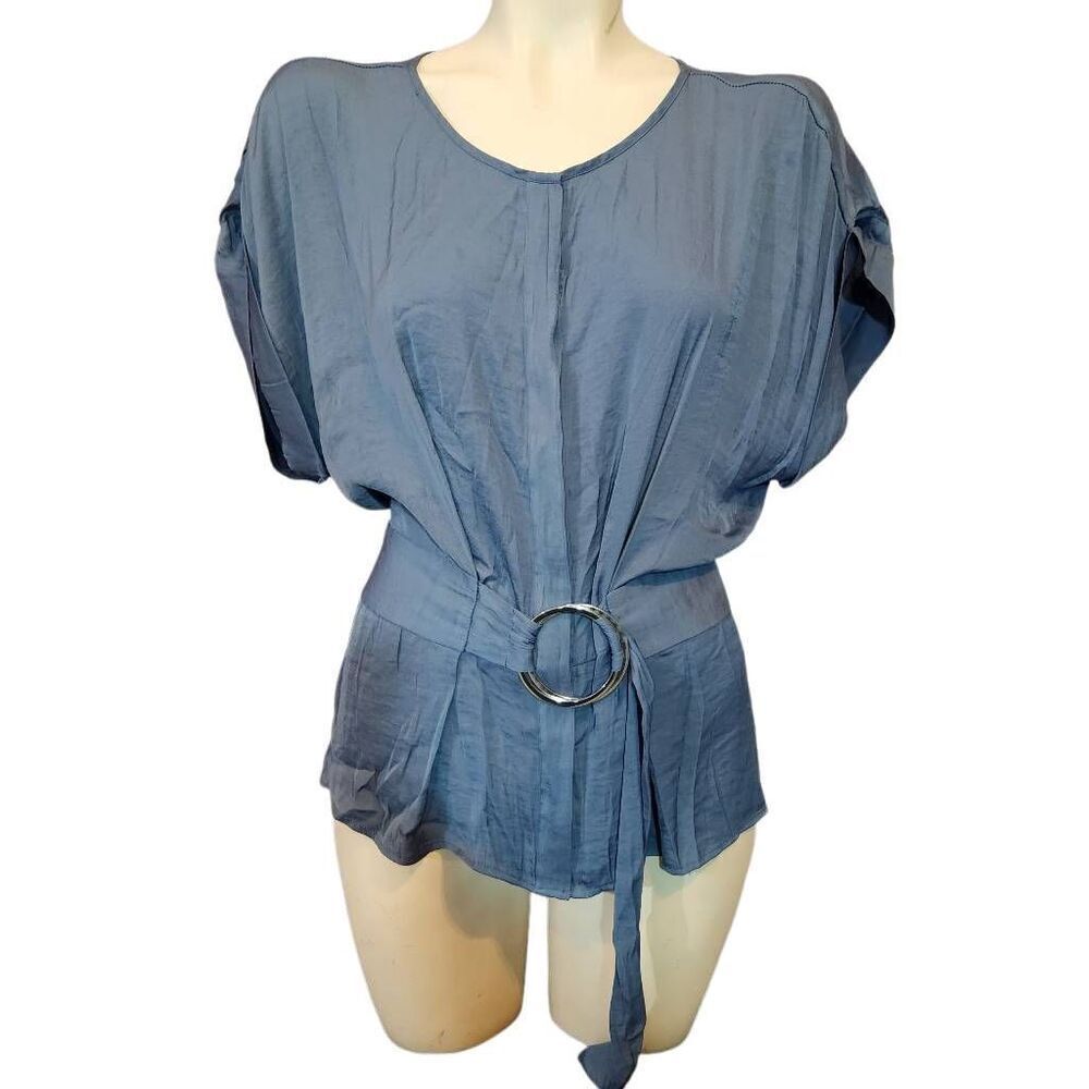Vince Camuto Blue‎ Belted Waist Blouse Size Large
